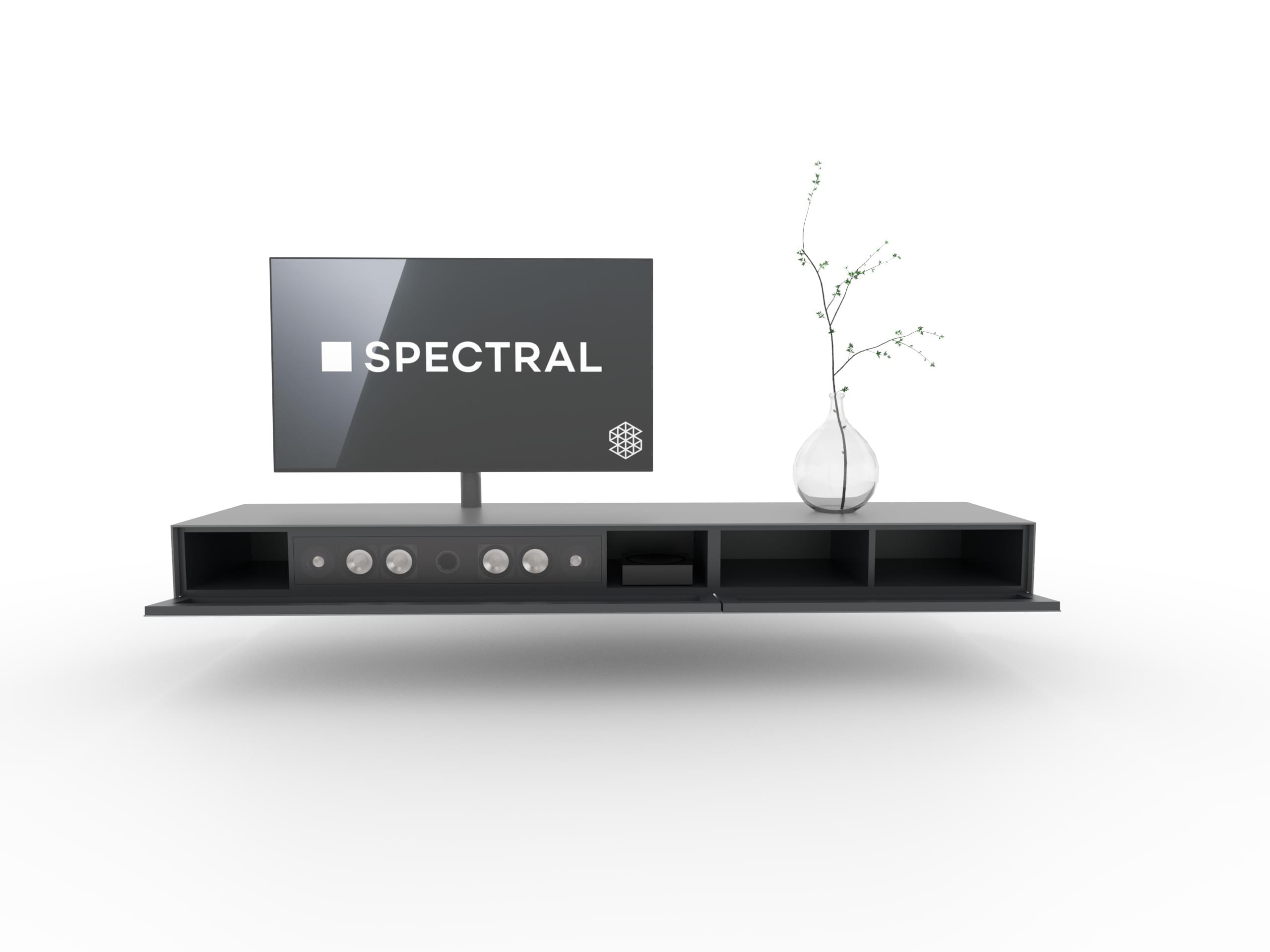 zwevend tv-meubel | 2.52m | incl. Spectral sound | SlateGrey Metallic glas