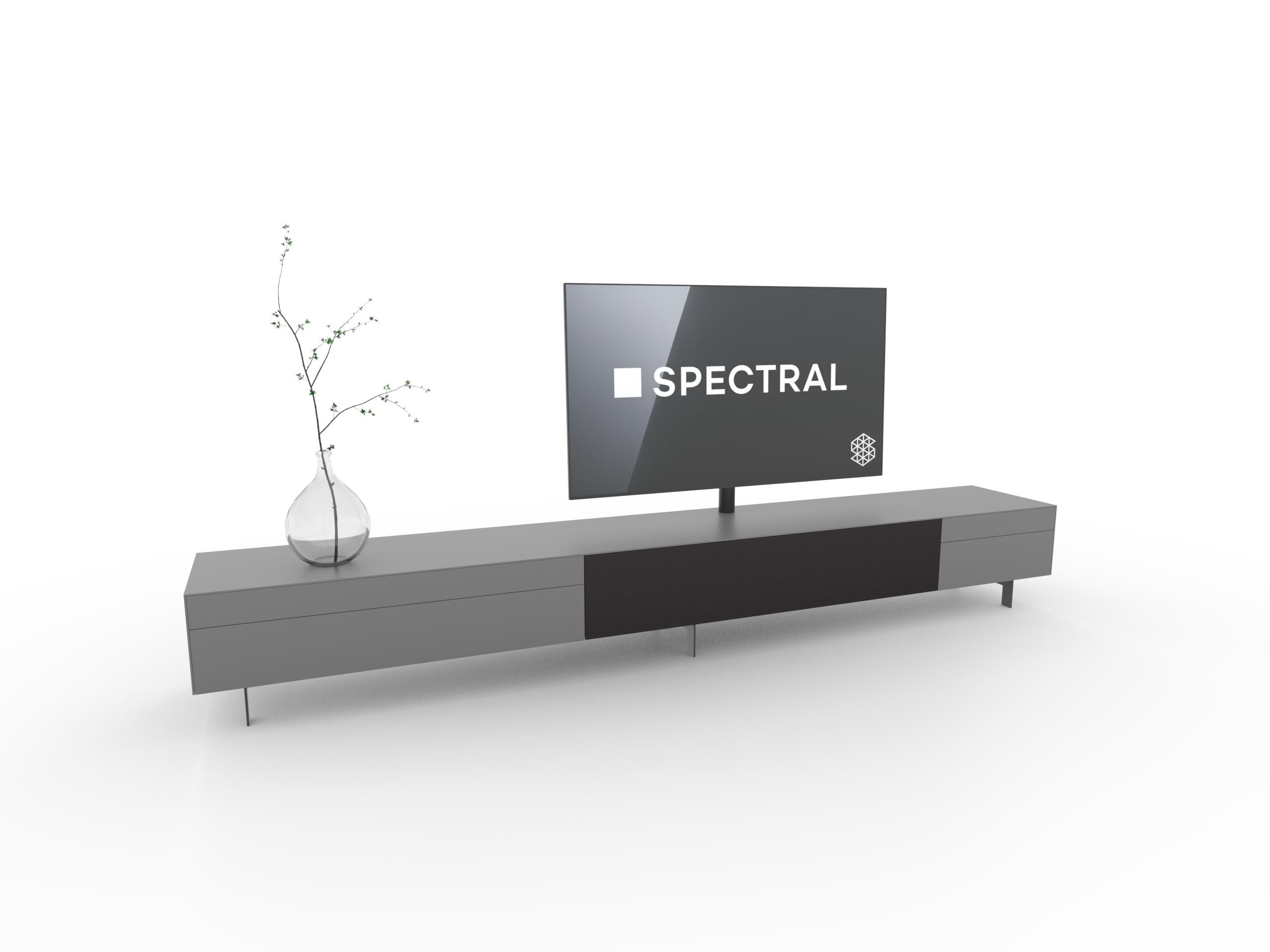 staand tv-meubel | 3.45m | in Metallic glas kleur SlateGrey incl. Spectral Sound