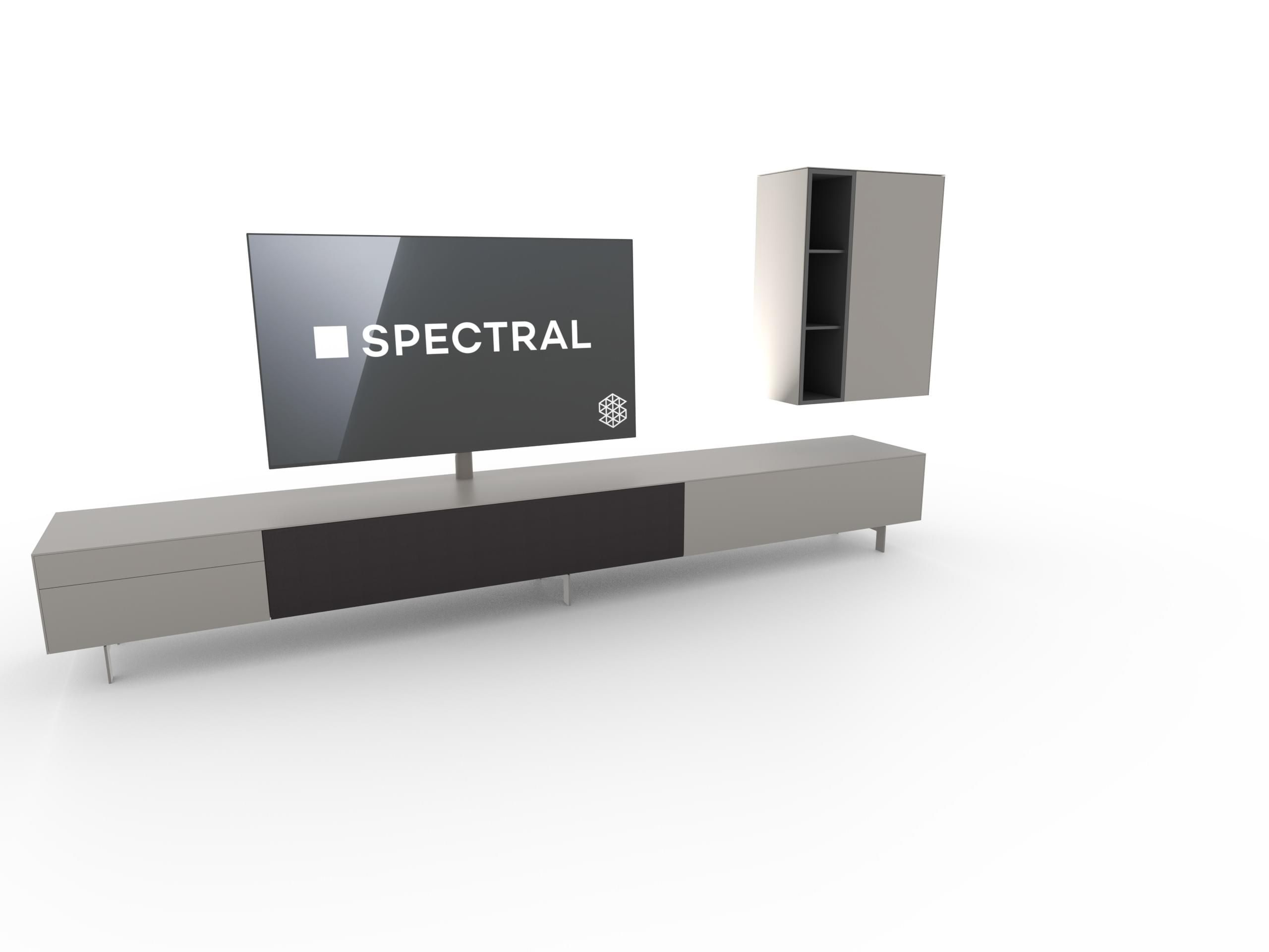 staand tv-meubel 3.45m met spectral sound en bovenkastje in Metallic Bronze