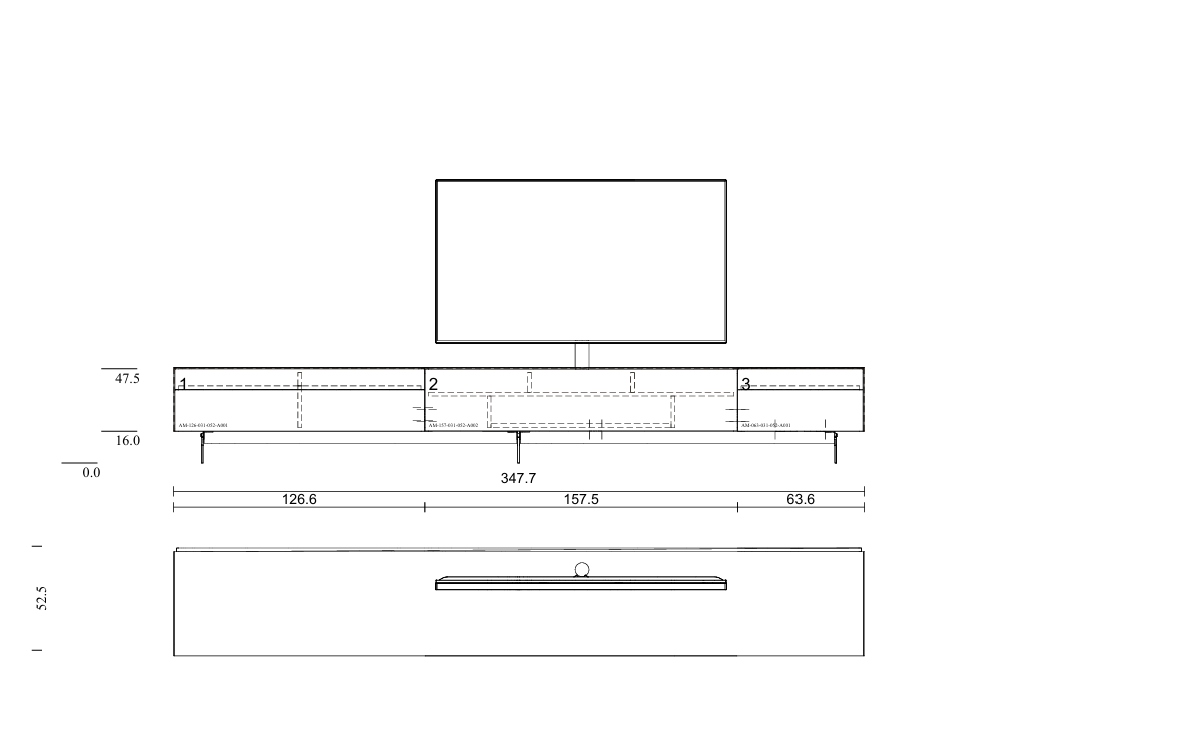 staand tv-meubel | 3.45m | in Metallic glas kleur SlateGrey incl. Spectral Sound