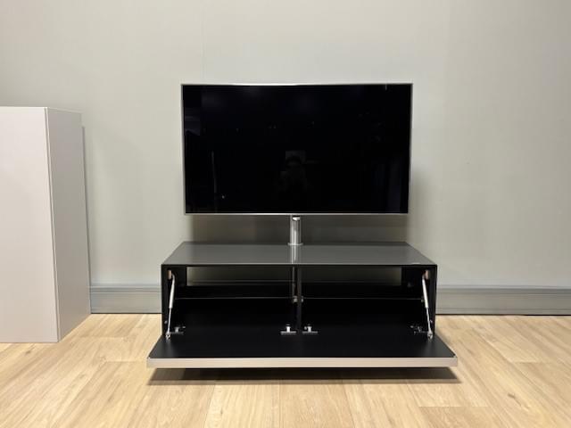 staand tv-meubel 1.10m in glossy glas kleur Granite met draaibare tv-beugel