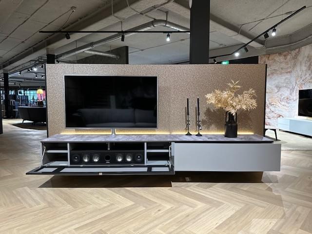 zwevend soundbar tv-meubel | 2.80m | Grey | Design glas topblad