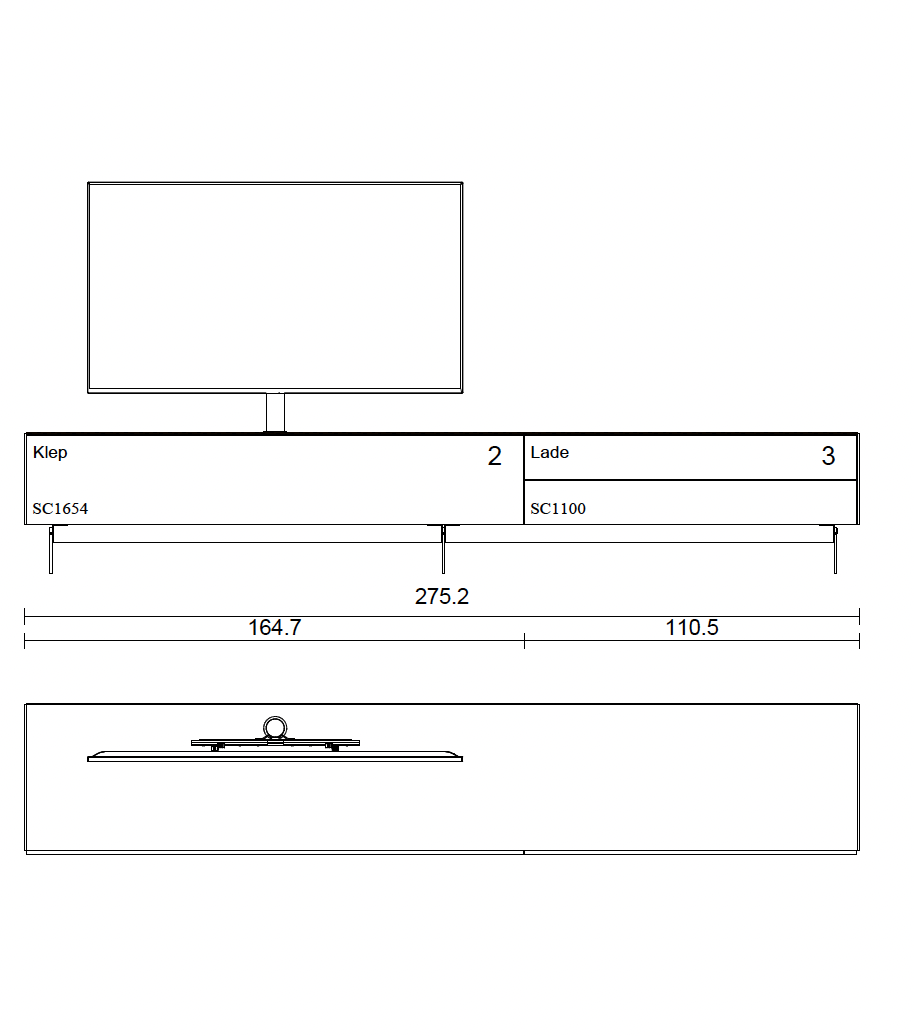 roomdivider tv-meubel 2.75m Snow - Champagne