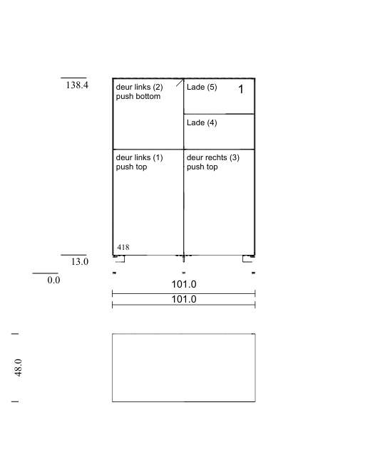 hoge kast model 1, gesatineerd glas in kleur NCS-S4040-Y90R